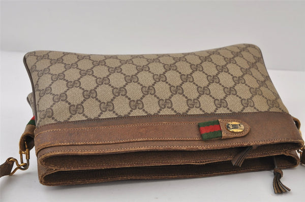 Authentic GUCCI Web Sherry Line Shoulder Cross Bag GG PVC Leather Brown 0341J