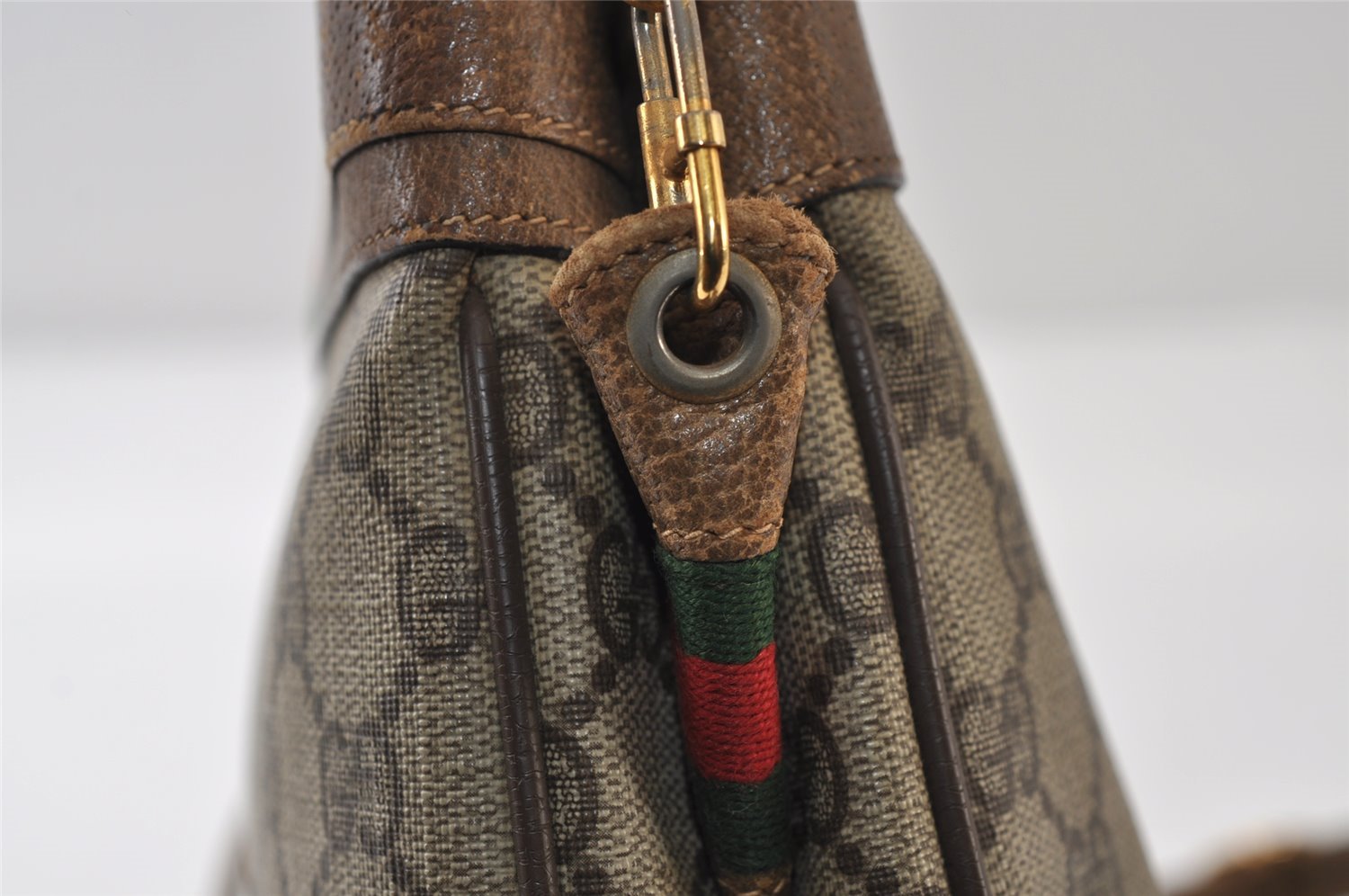 Authentic GUCCI Web Sherry Line Shoulder Cross Bag GG PVC Leather Brown 0341J