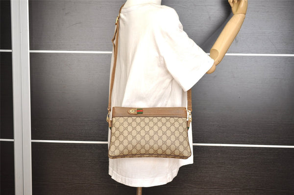 Authentic GUCCI Web Sherry Line Shoulder Cross Bag GG PVC Leather Brown 0341J