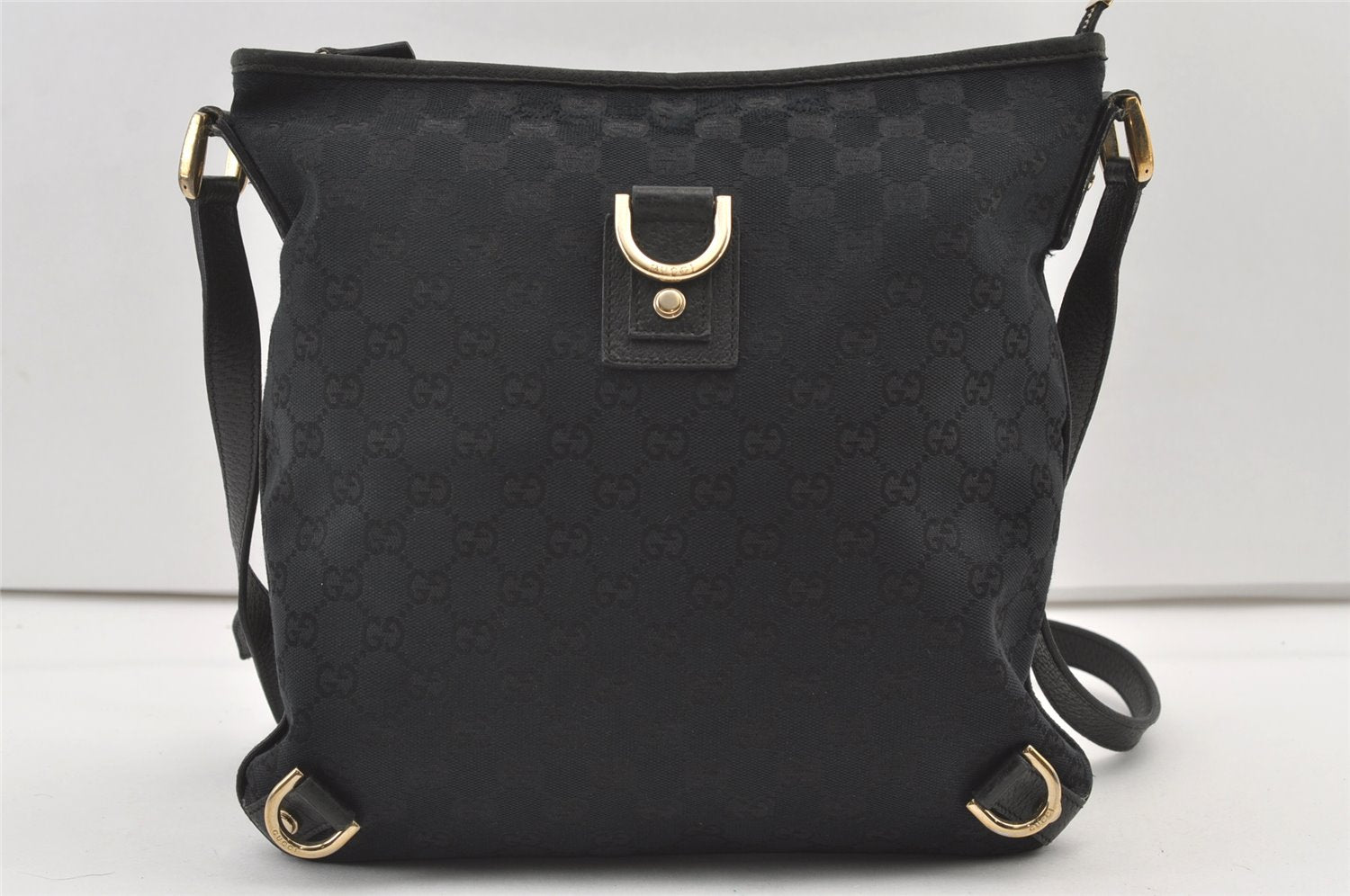 Authentic GUCCI Abbey Shoulder Cross Bag GG Canvas Leather 131326 Black 0341K