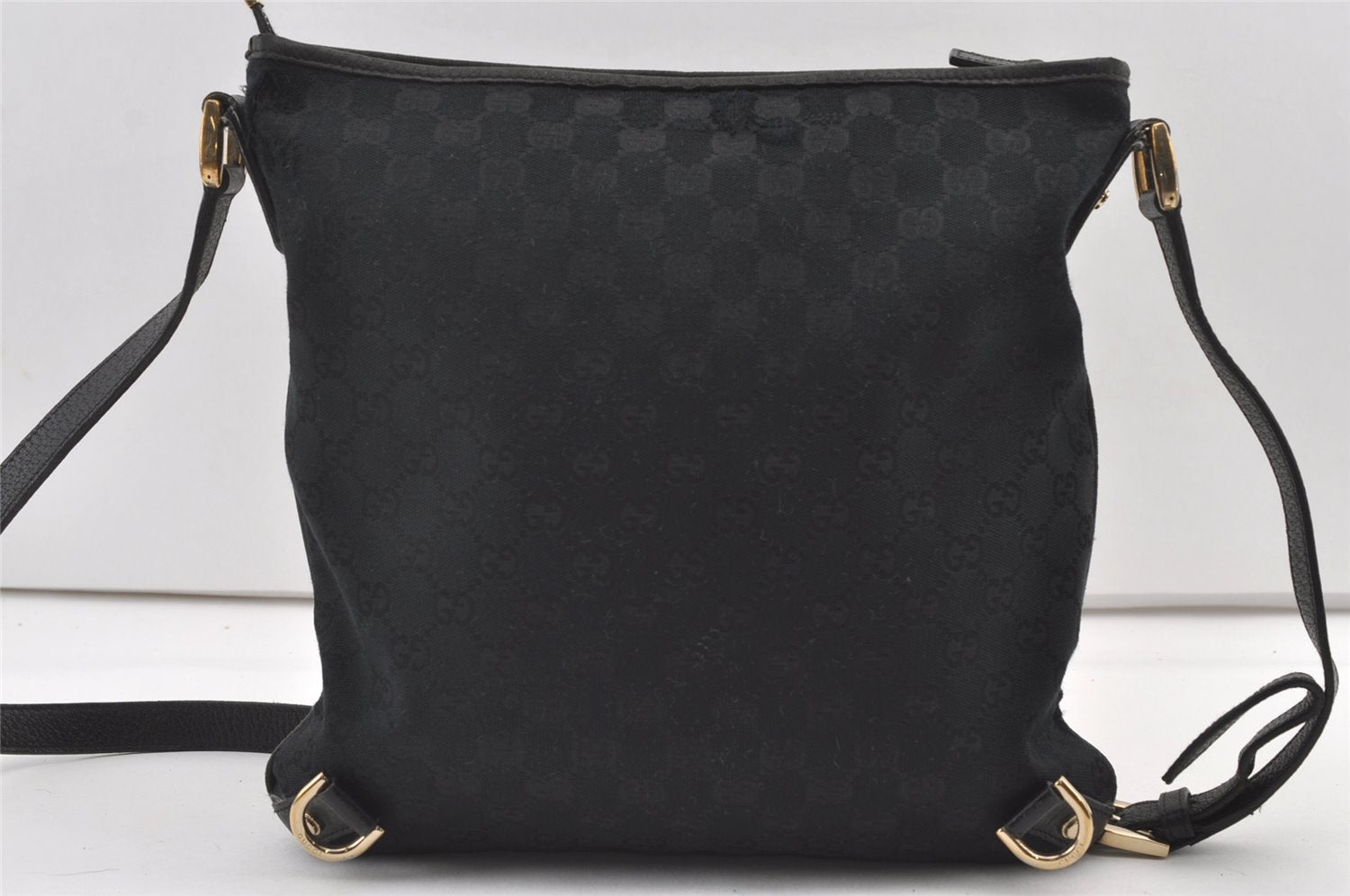 Authentic GUCCI Abbey Shoulder Cross Bag GG Canvas Leather 131326 Black 0341K