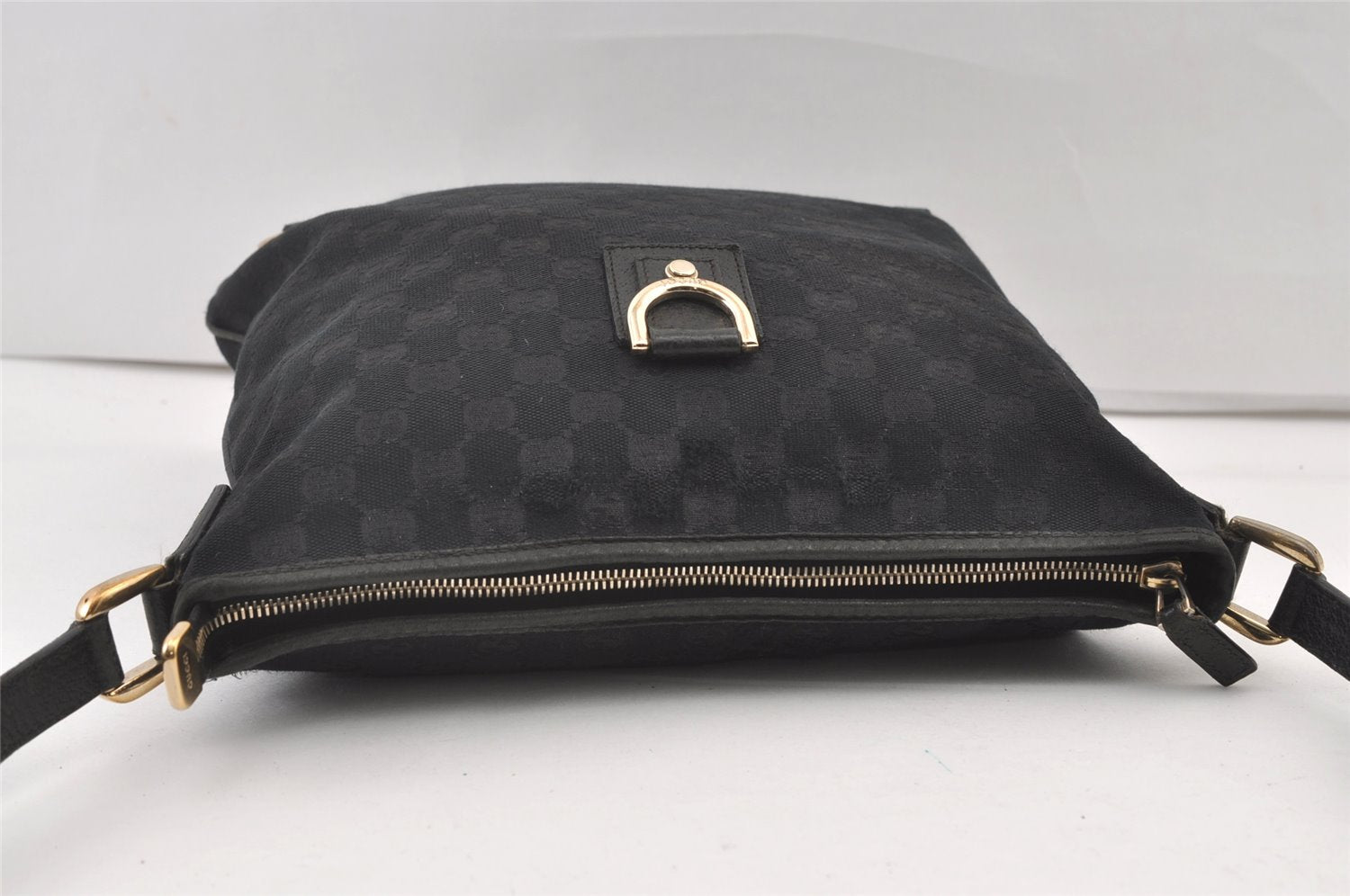 Authentic GUCCI Abbey Shoulder Cross Bag GG Canvas Leather 131326 Black 0341K