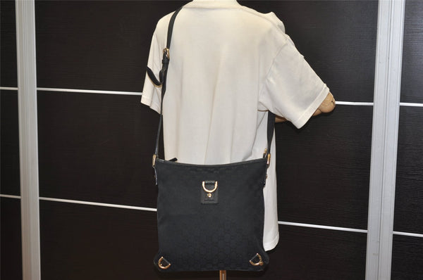 Authentic GUCCI Abbey Shoulder Cross Bag GG Canvas Leather 131326 Black 0341K