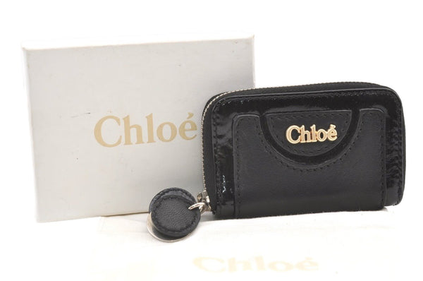 Authentic Chloe Vintage 6 Hooks Key Case Purse Leather Enamel Black Box 0344K