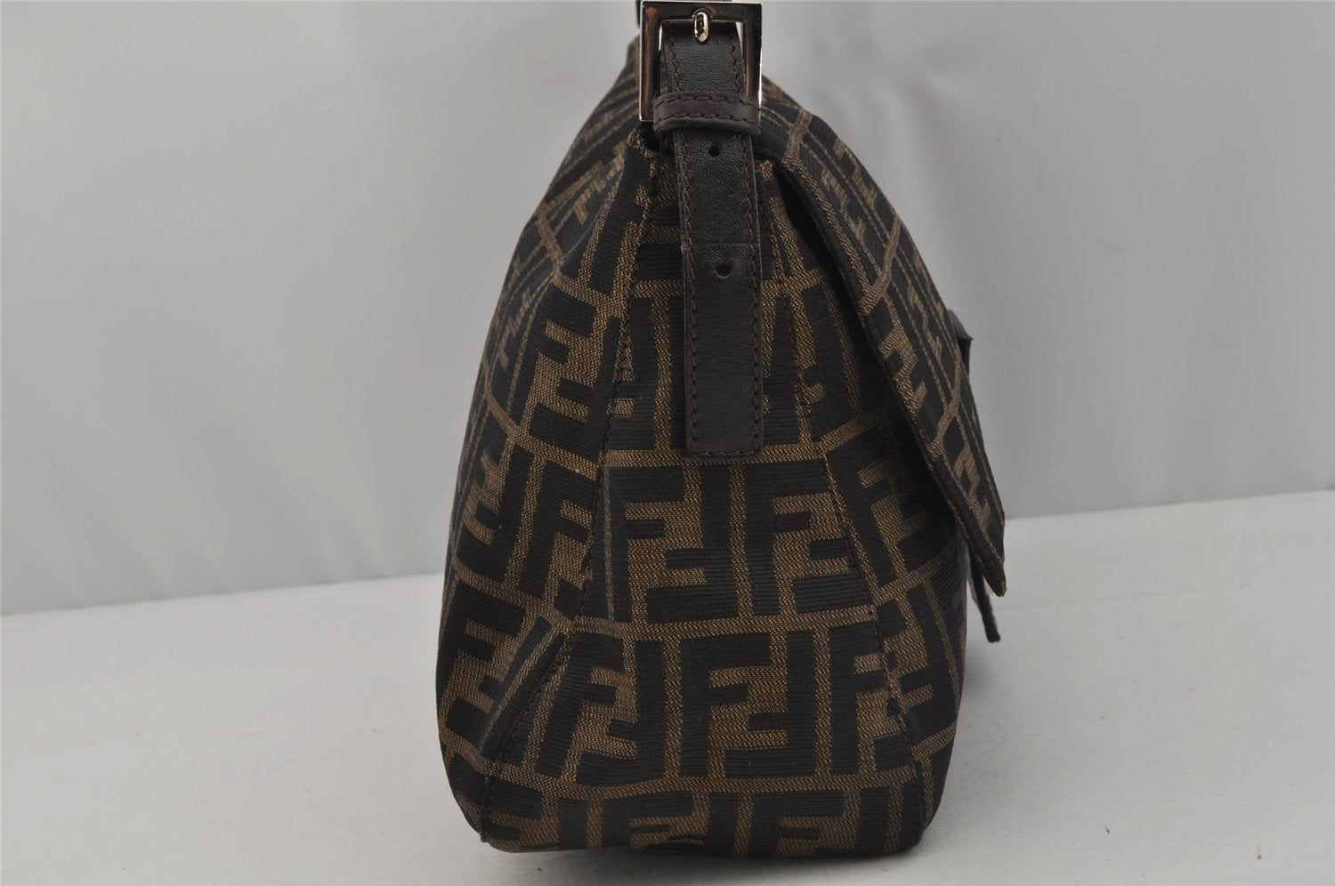 Authentic FENDI Zucca Mamma Baguette Shoulder Bag Canvas Leather Brown 0347J