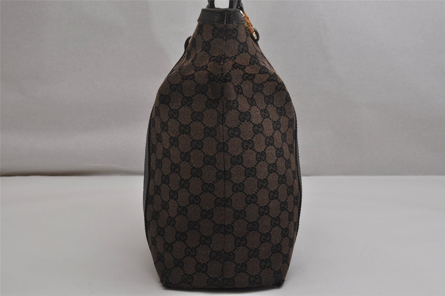Authentic GUCCI Bamboo Shoulder Tote Bag GG Canvas Leather 339547 Brown 0347K