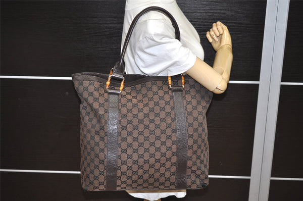 Authentic GUCCI Bamboo Shoulder Tote Bag GG Canvas Leather 339547 Brown 0347K