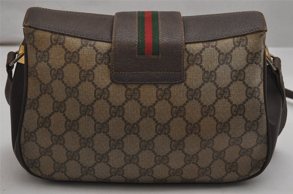 Authentic GUCCI Web Sherry Line Shoulder Bag GG PVC Leather Brown Junk 0348K