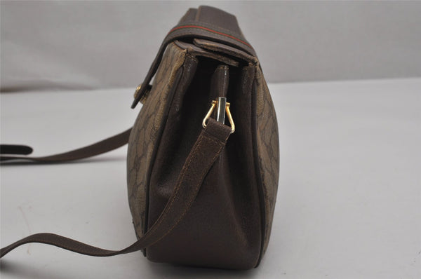 Authentic GUCCI Web Sherry Line Shoulder Bag GG PVC Leather Brown Junk 0348K
