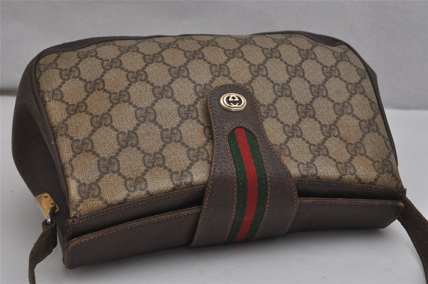 Authentic GUCCI Web Sherry Line Shoulder Bag GG PVC Leather Brown Junk 0348K