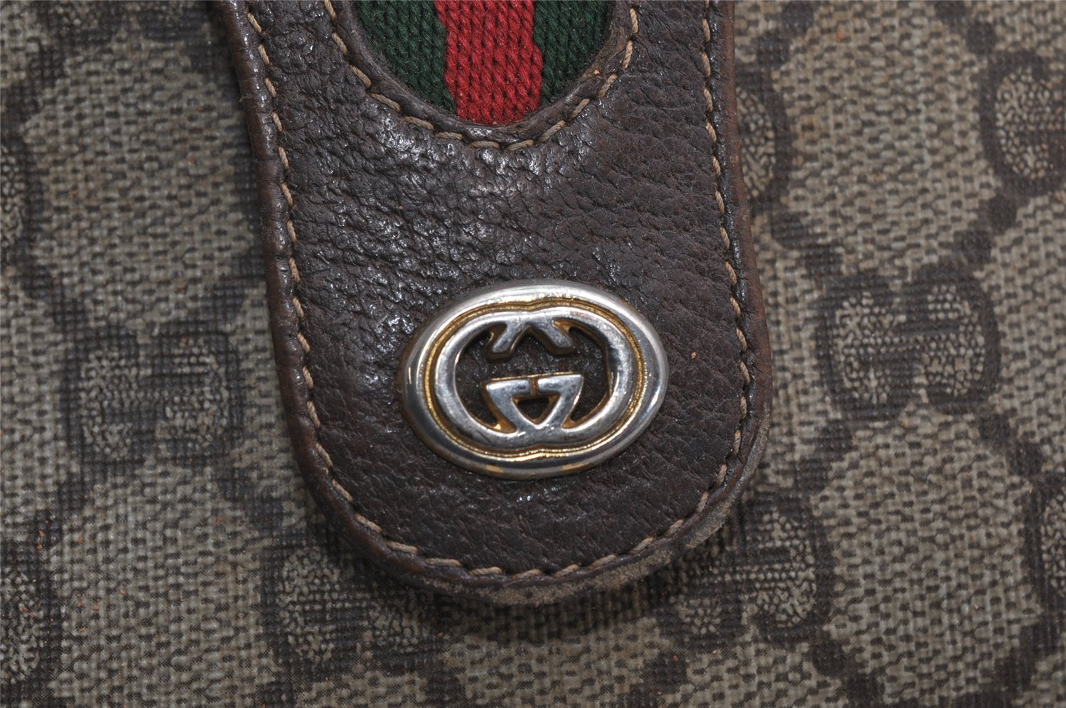 Authentic GUCCI Web Sherry Line Shoulder Bag GG PVC Leather Brown Junk 0348K