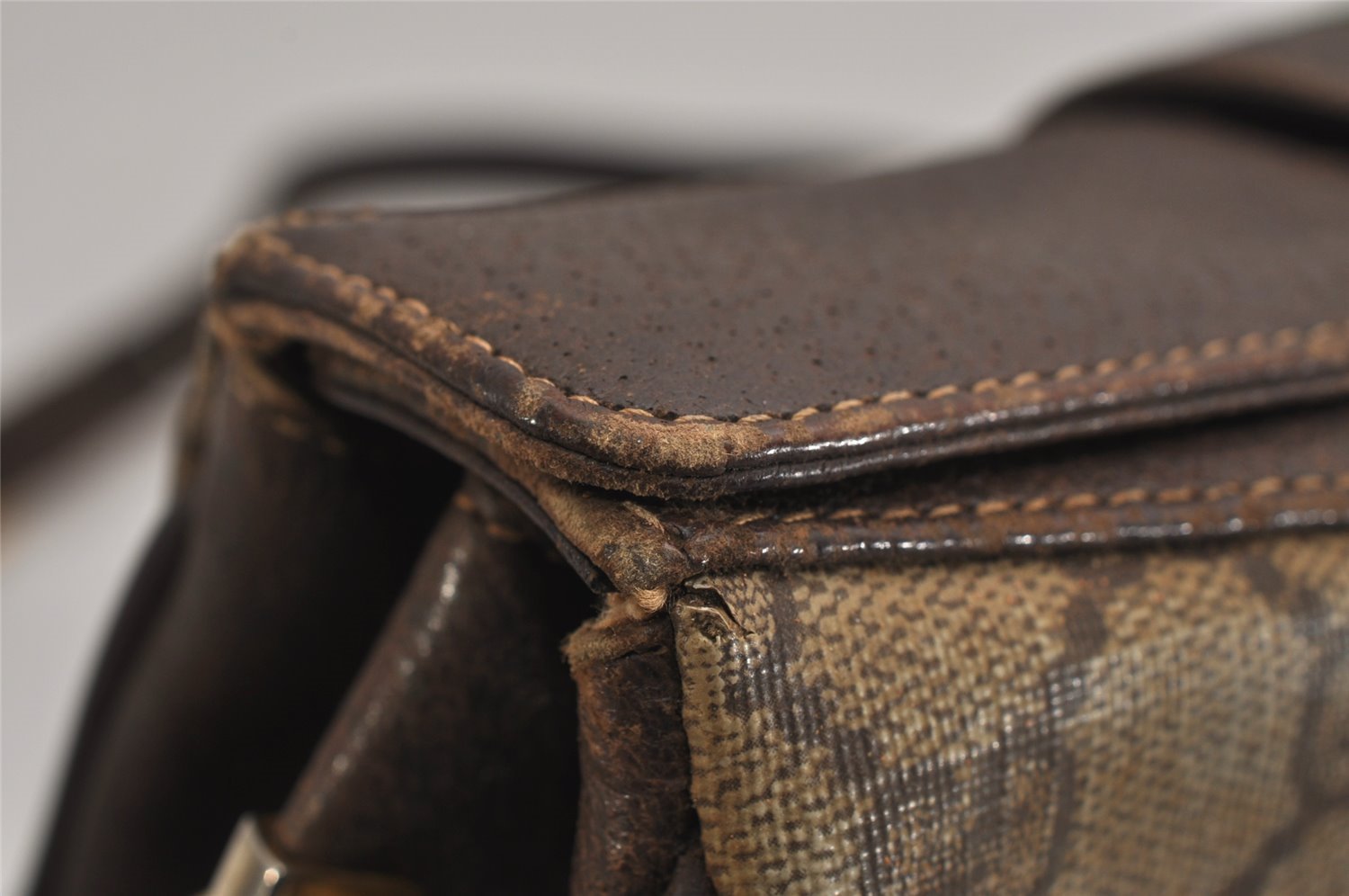 Authentic GUCCI Web Sherry Line Shoulder Bag GG PVC Leather Brown Junk 0348K