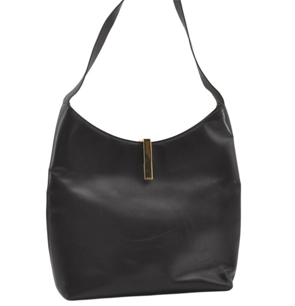 Authentic GUCCI Vintage Shoulder Hand Bag Leather Black 0350K