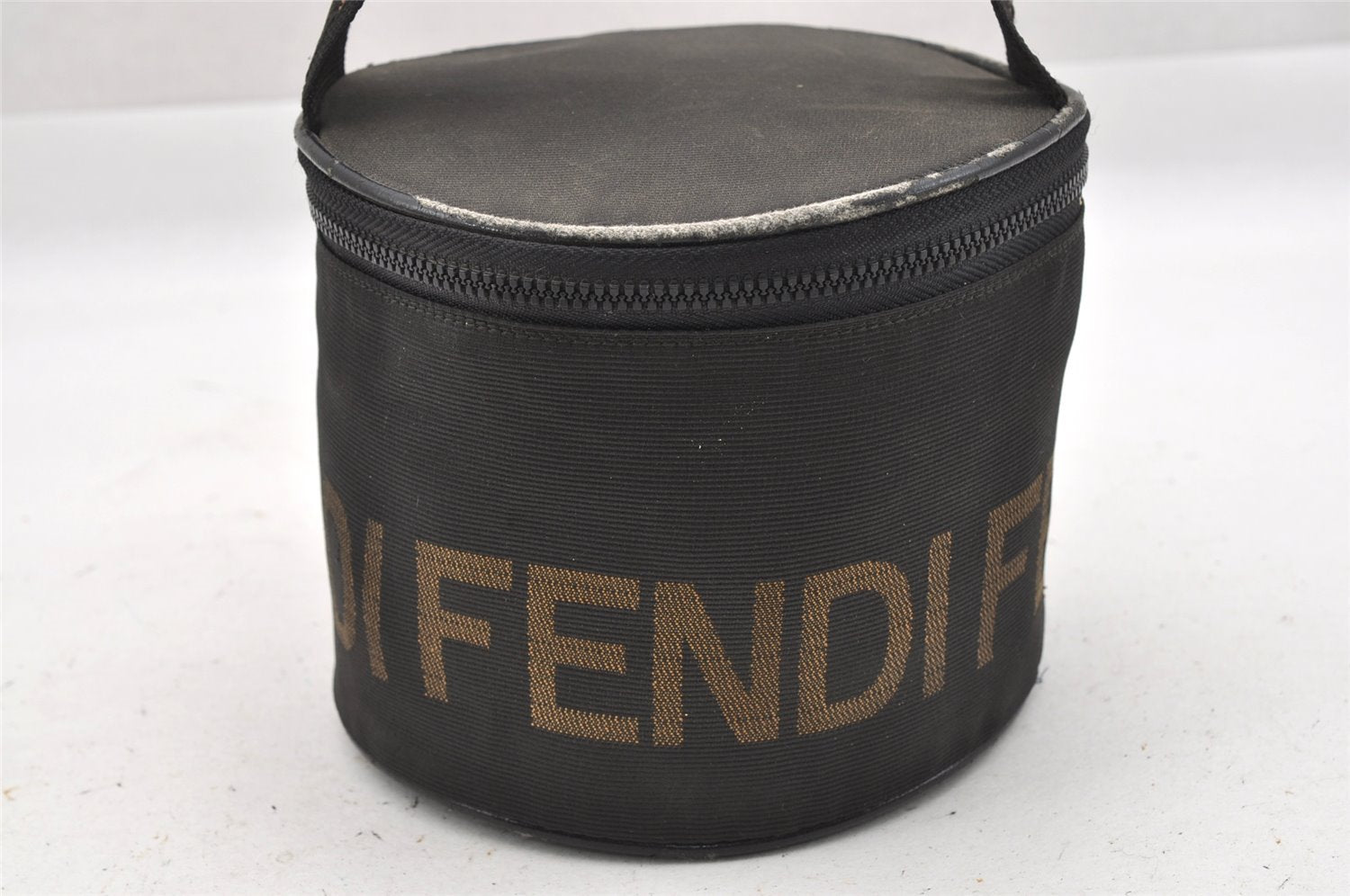 Authentic FENDI Vintage Hand Vanity Bag Purse Nylon Leather Black Junk 0352J