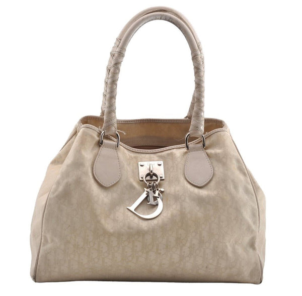 Authentic Christian Dior Trotter Lovely Tote Hand Bag Nylon Leather White 0353I