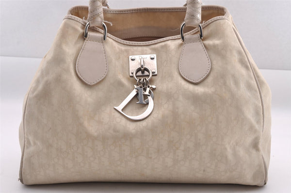 Authentic Christian Dior Trotter Lovely Tote Hand Bag Nylon Leather White 0353I
