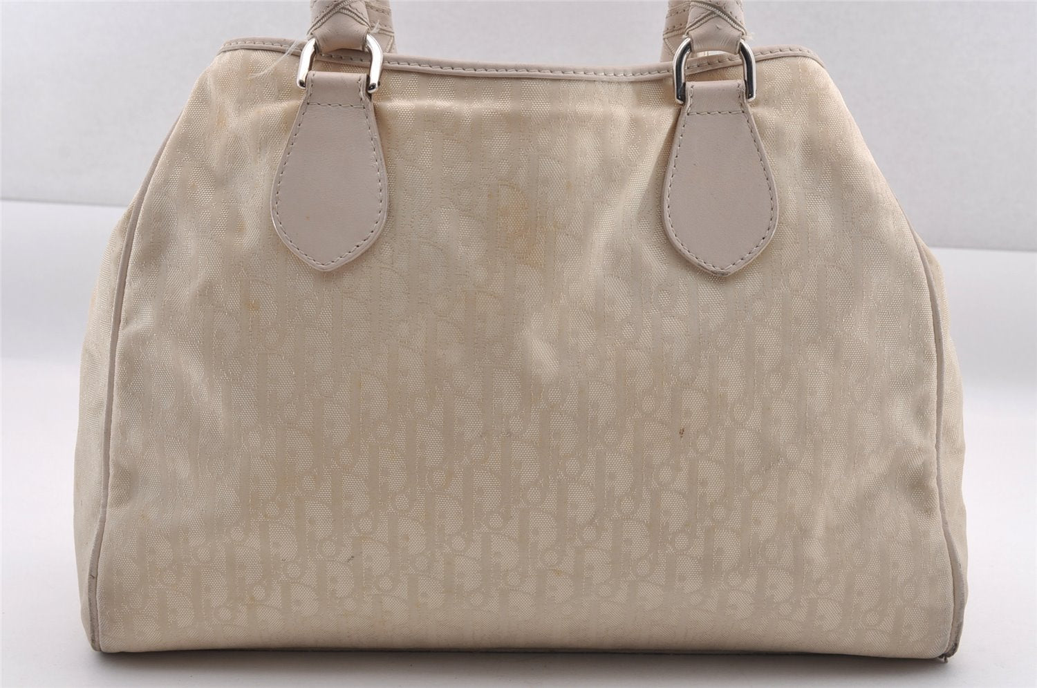 Authentic Christian Dior Trotter Lovely Tote Hand Bag Nylon Leather White 0353I