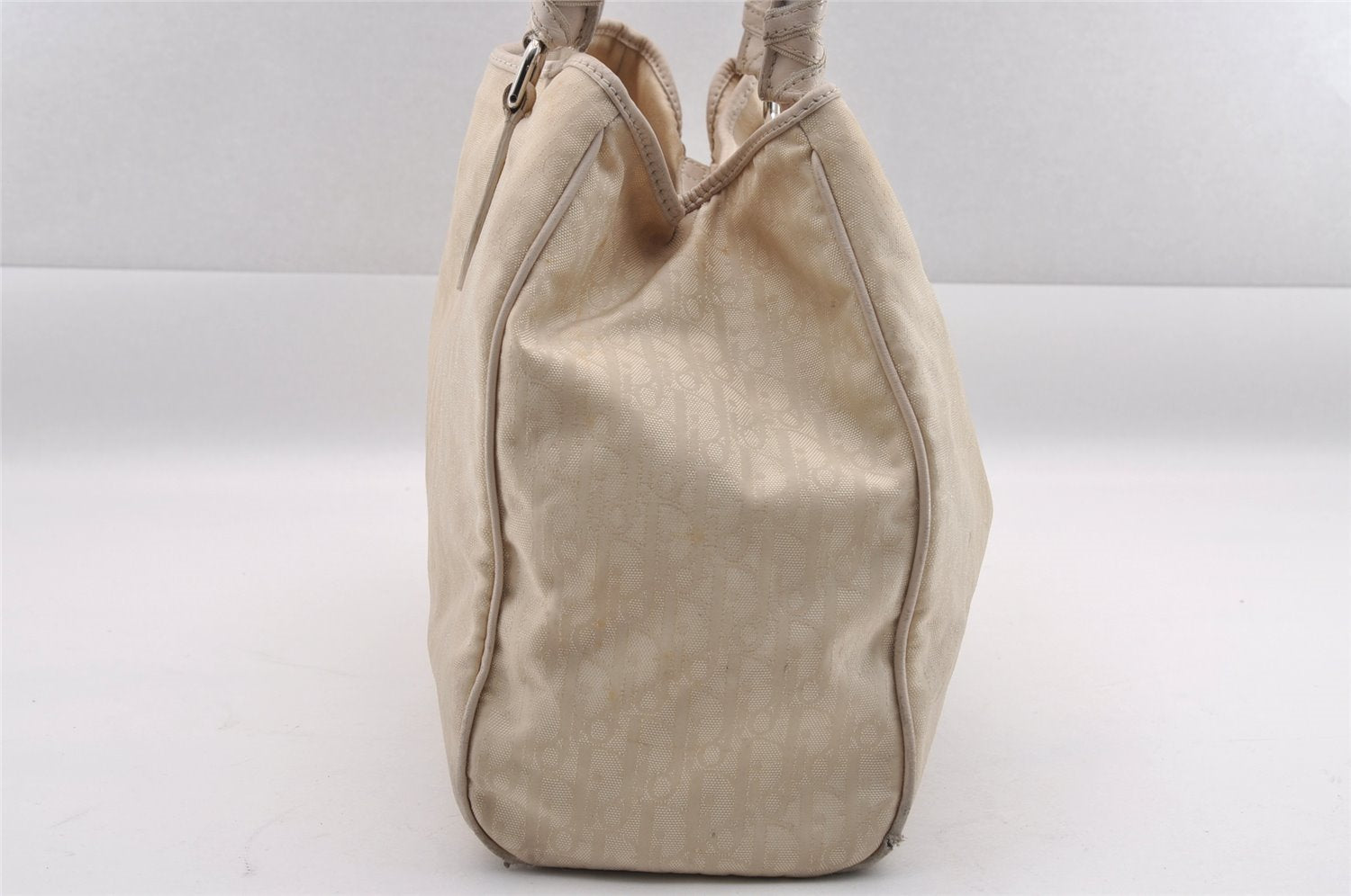 Authentic Christian Dior Trotter Lovely Tote Hand Bag Nylon Leather White 0353I