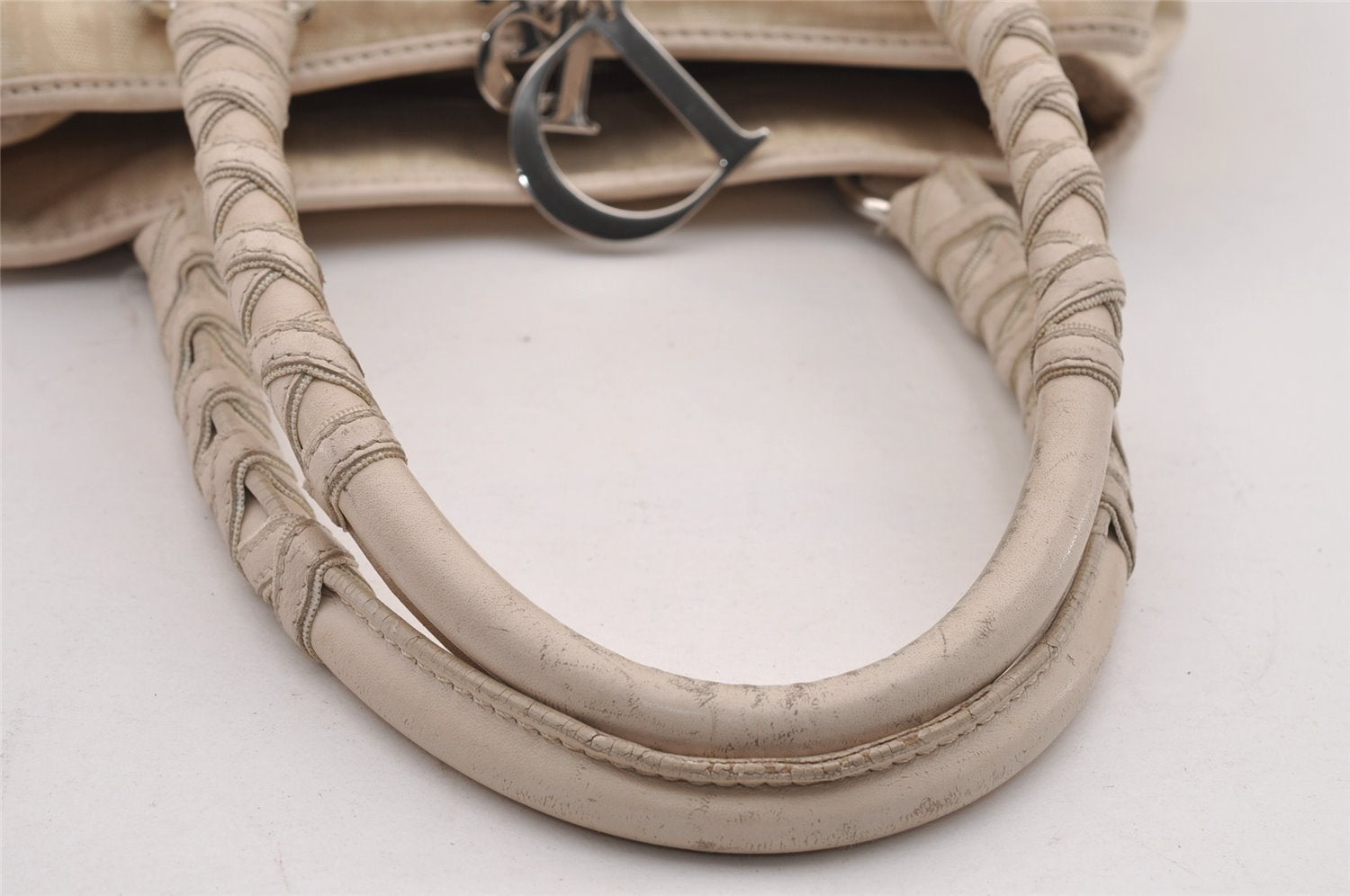 Authentic Christian Dior Trotter Lovely Tote Hand Bag Nylon Leather White 0353I