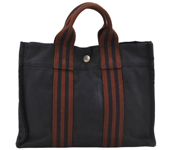 Authentic HERMES Vintage Fourre Tout PM Hand Tote Bag Canvas Navy 0353J