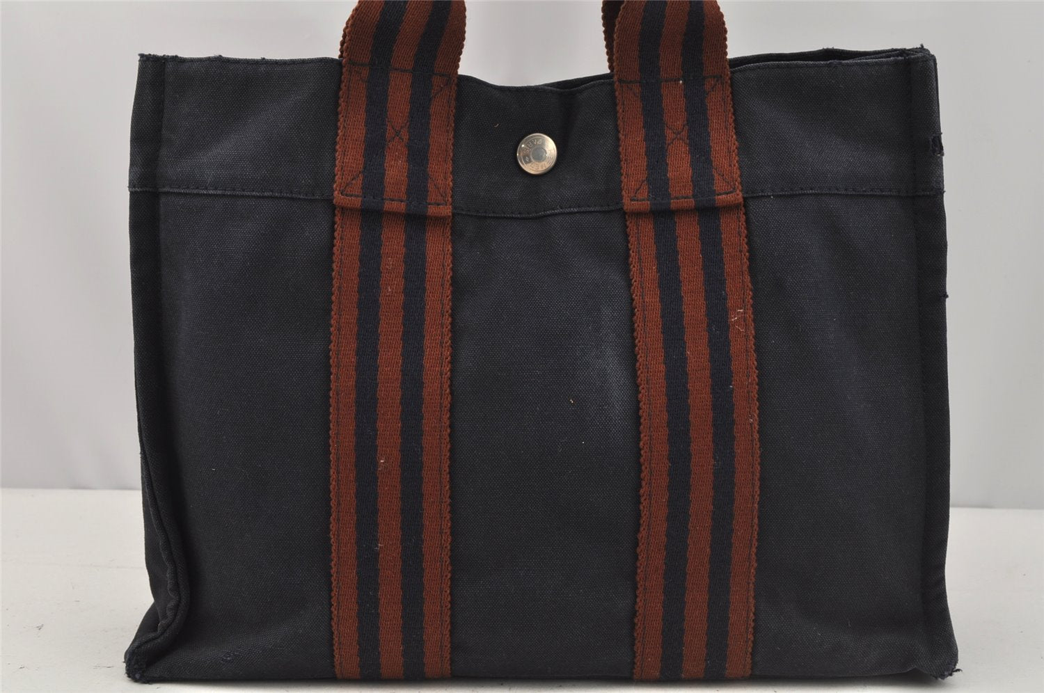 Authentic HERMES Vintage Fourre Tout PM Hand Tote Bag Canvas Navy 0353J