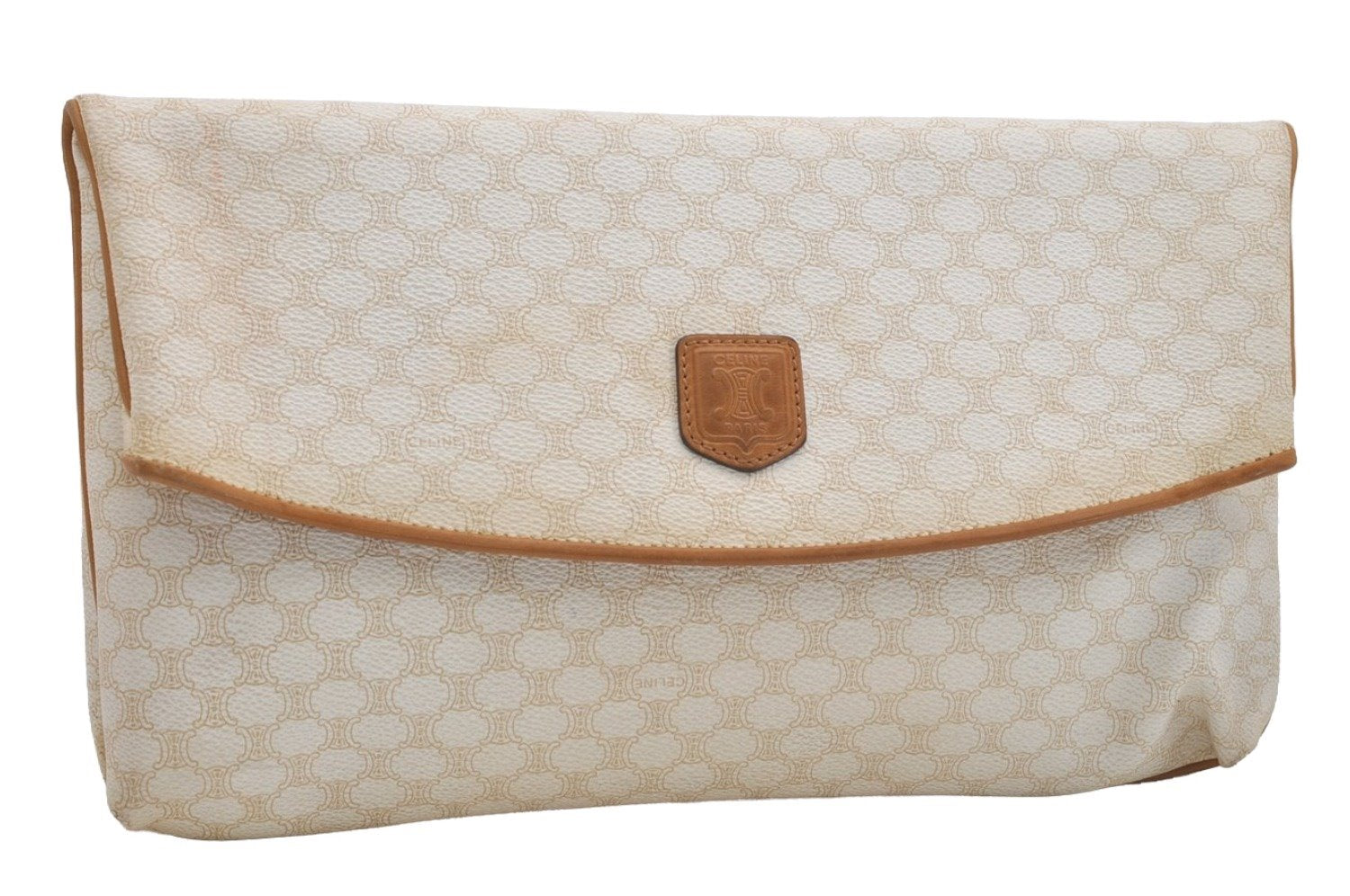 Authentic CELINE Macadam Blason Pattern Clutch Hand Bag PVC Leather White 0354J