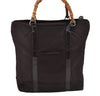 Authentic GUCCI Vintage Bamboo Tote Hand Bag Purse Nylon Leather Purple 0355J