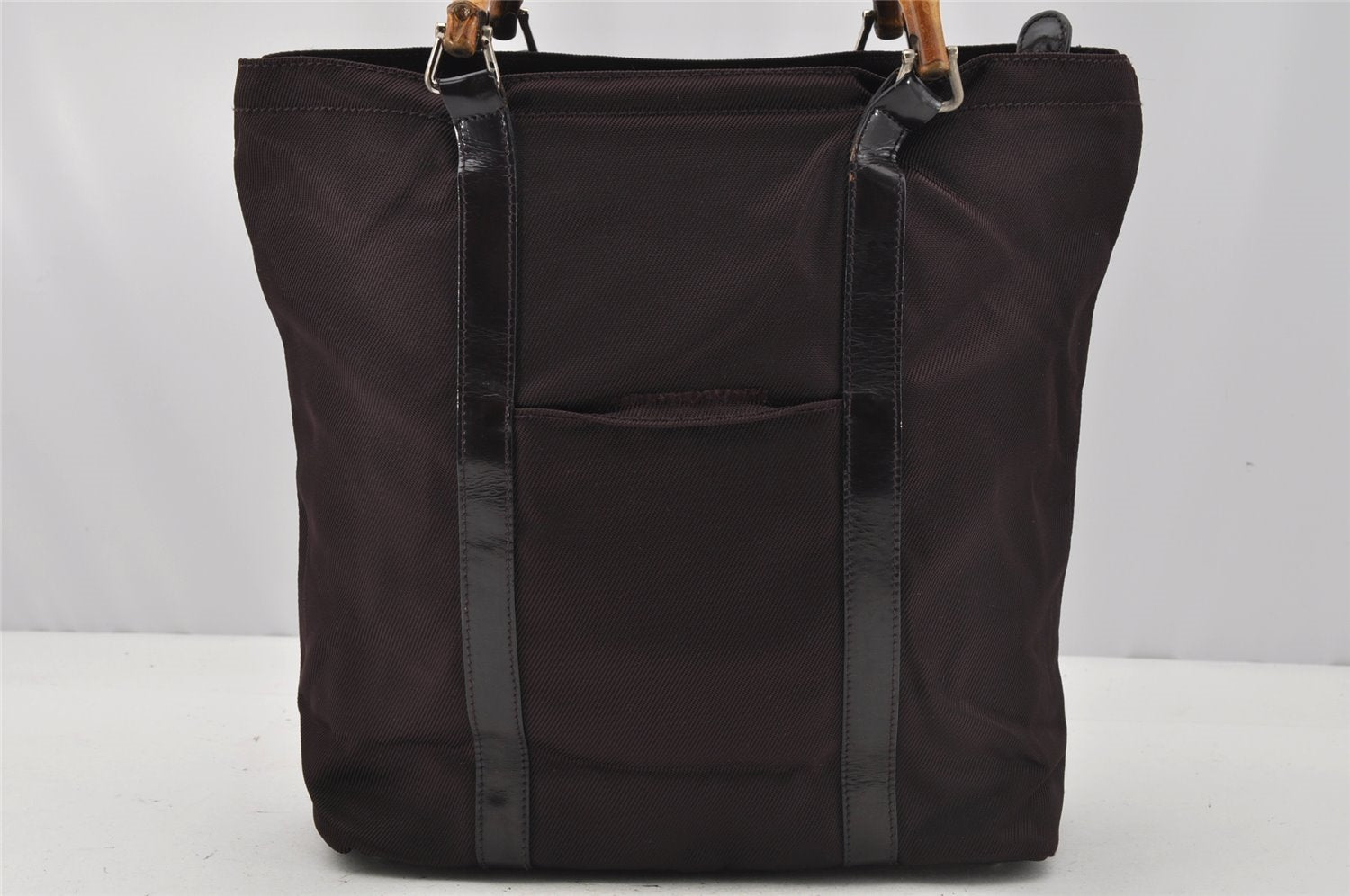 Authentic GUCCI Vintage Bamboo Tote Hand Bag Purse Nylon Leather Purple 0355J