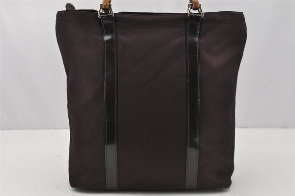 Authentic GUCCI Vintage Bamboo Tote Hand Bag Purse Nylon Leather Purple 0355J