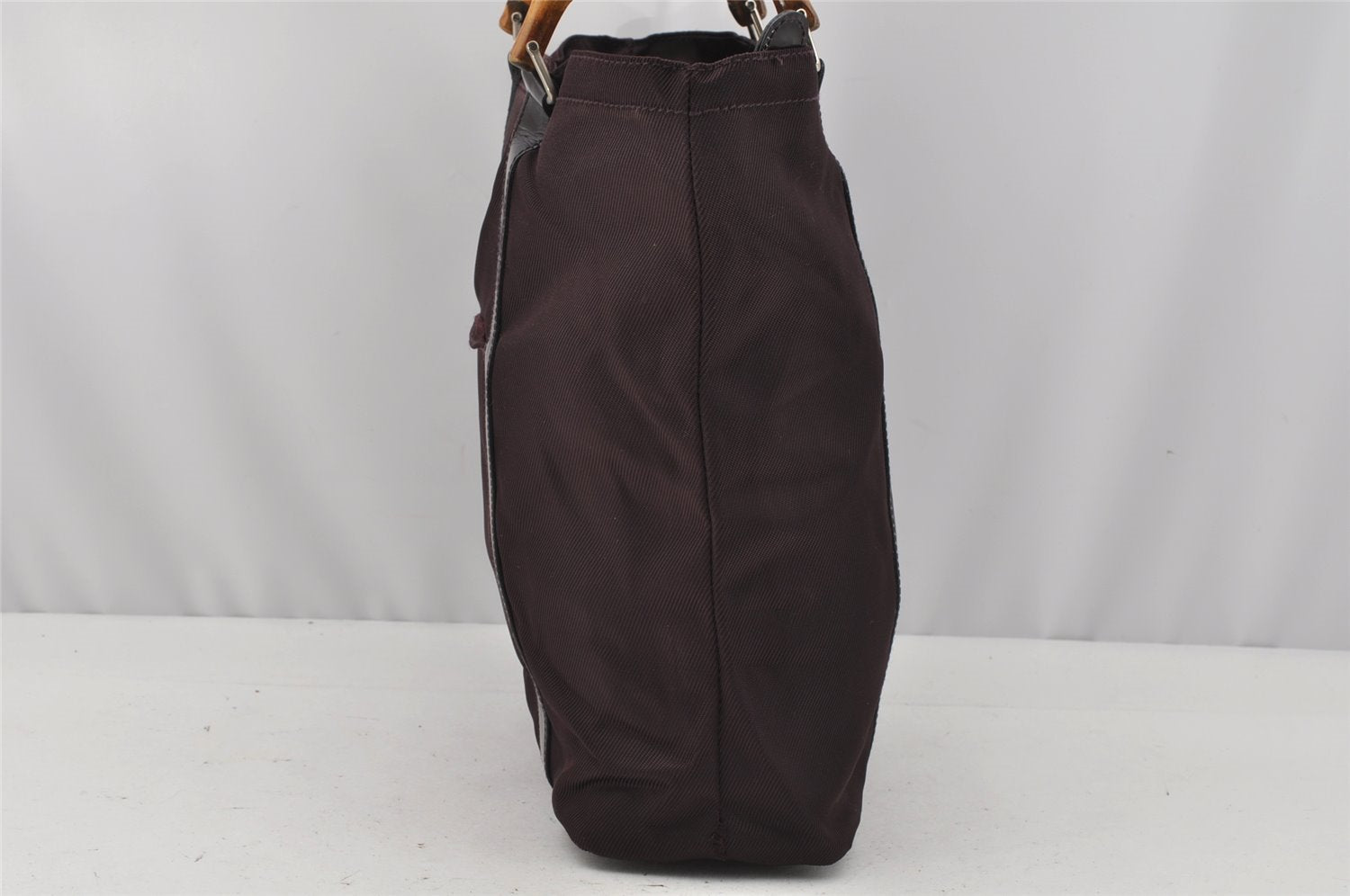 Authentic GUCCI Vintage Bamboo Tote Hand Bag Purse Nylon Leather Purple 0355J