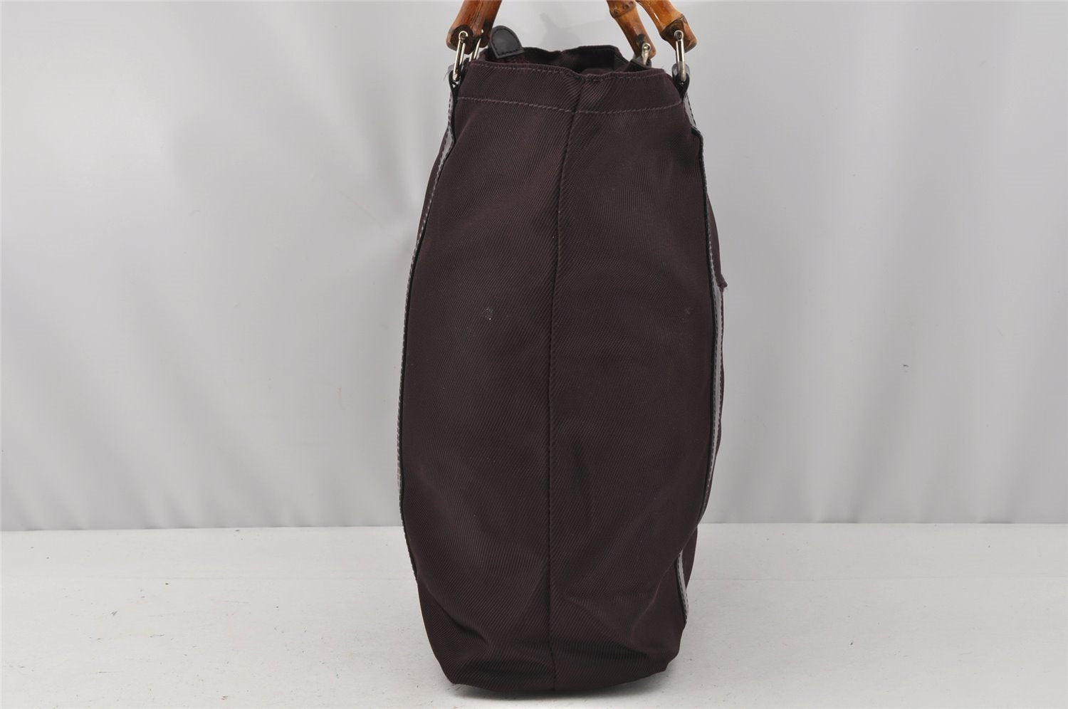 Authentic GUCCI Vintage Bamboo Tote Hand Bag Purse Nylon Leather Purple 0355J