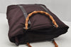 Authentic GUCCI Vintage Bamboo Tote Hand Bag Purse Nylon Leather Purple 0355J