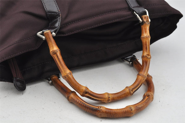 Authentic GUCCI Vintage Bamboo Tote Hand Bag Purse Nylon Leather Purple 0355J