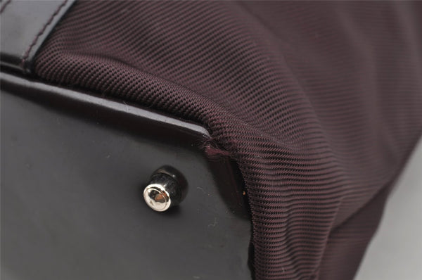 Authentic GUCCI Vintage Bamboo Tote Hand Bag Purse Nylon Leather Purple 0355J