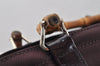 Authentic GUCCI Vintage Bamboo Tote Hand Bag Purse Nylon Leather Purple 0355J