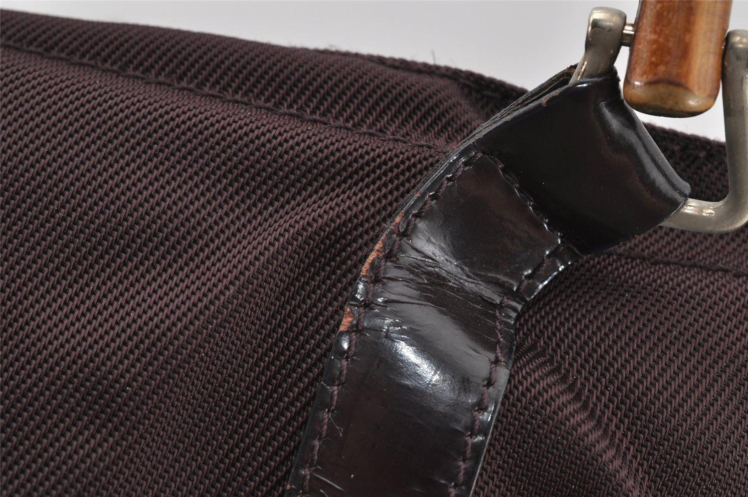 Authentic GUCCI Vintage Bamboo Tote Hand Bag Purse Nylon Leather Purple 0355J