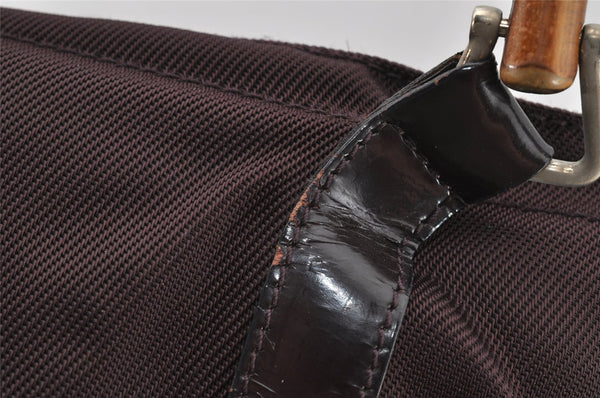 Authentic GUCCI Vintage Bamboo Tote Hand Bag Purse Nylon Leather Purple 0355J