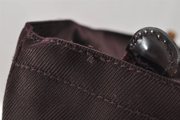 Authentic GUCCI Vintage Bamboo Tote Hand Bag Purse Nylon Leather Purple 0355J