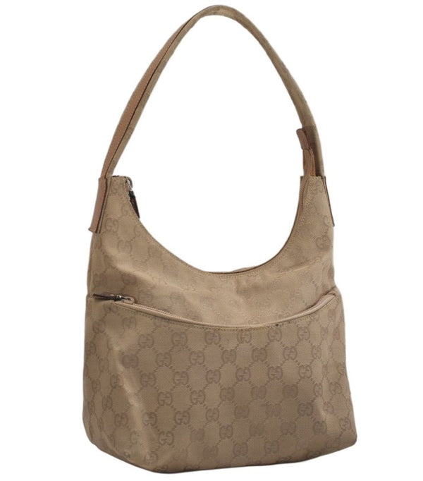 Authentic GUCCI Vintage Shoulder Bag Purse GG Canvas Leather 0013386 Beige 0355K