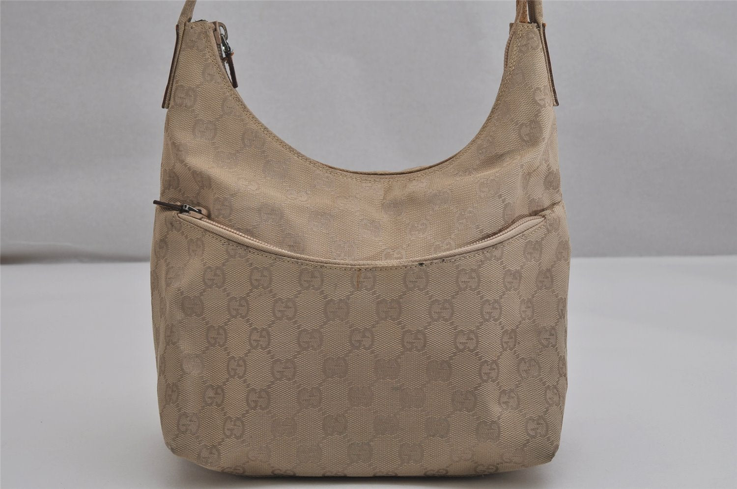 Authentic GUCCI Vintage Shoulder Bag Purse GG Canvas Leather 0013386 Beige 0355K