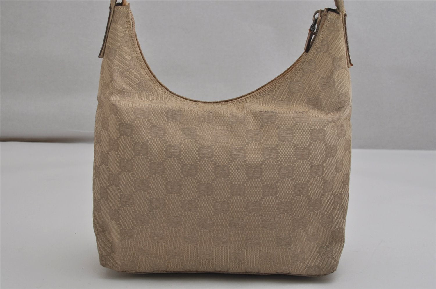Authentic GUCCI Vintage Shoulder Bag Purse GG Canvas Leather 0013386 Beige 0355K