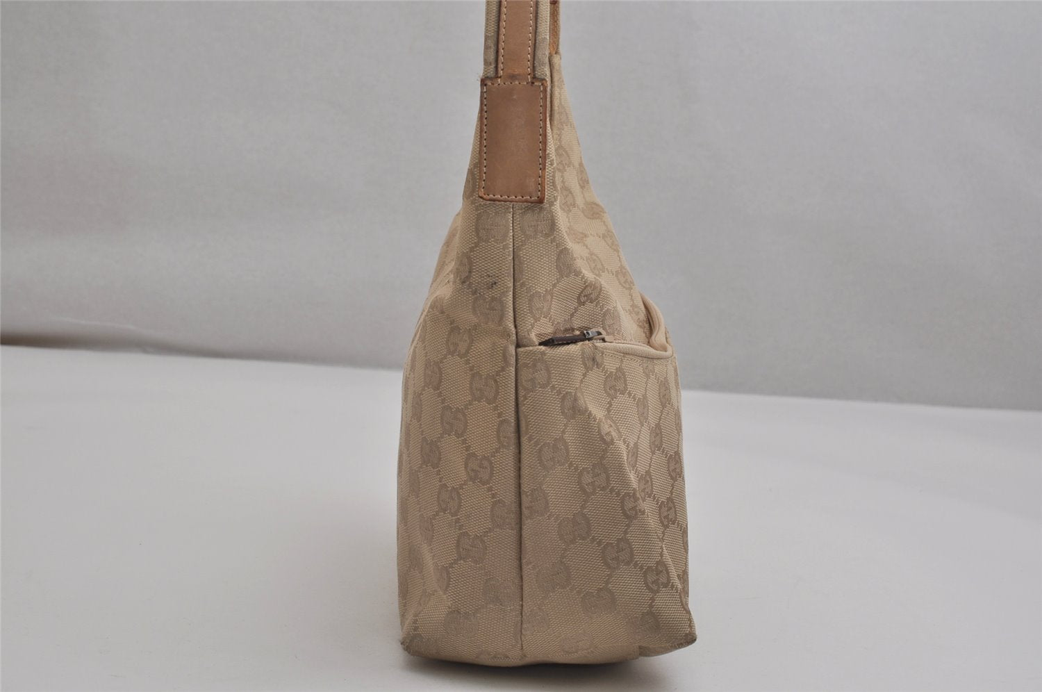Authentic GUCCI Vintage Shoulder Bag Purse GG Canvas Leather 0013386 Beige 0355K