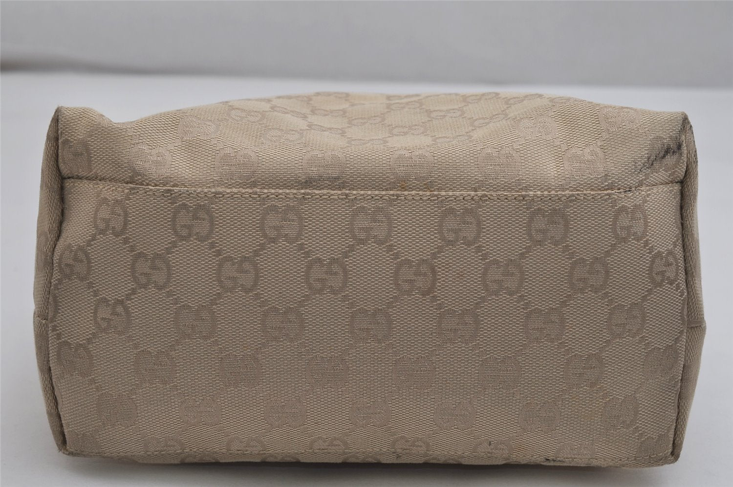 Authentic GUCCI Vintage Shoulder Bag Purse GG Canvas Leather 0013386 Beige 0355K