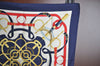 Authentic HERMES Carre 90 Scarf "Eperon d' or" Silk Navy Blue 0356J