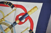 Authentic HERMES Carre 90 Scarf "Eperon d' or" Silk Navy Blue 0356J