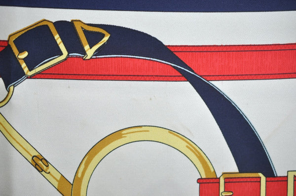 Authentic HERMES Carre 90 Scarf "Eperon d' or" Silk Navy Blue 0356J