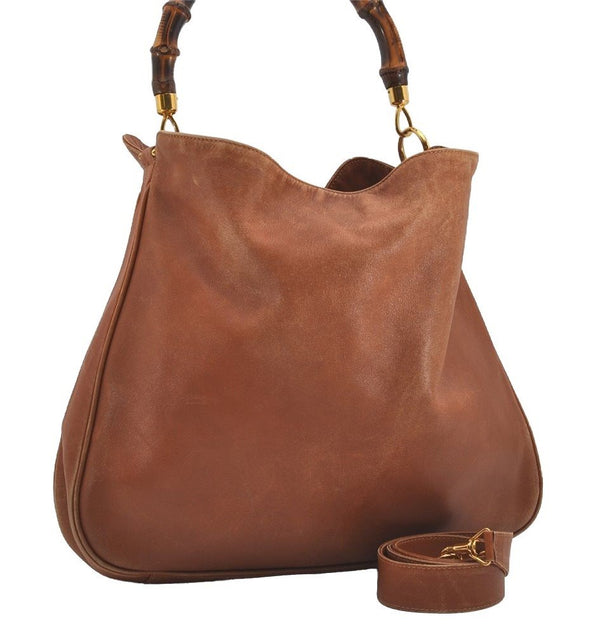 Authentic GUCCI Bamboo 2Way Shoulder Hand Bag Leather Brown 0358J