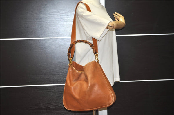 Authentic GUCCI Bamboo 2Way Shoulder Hand Bag Leather Brown 0358J