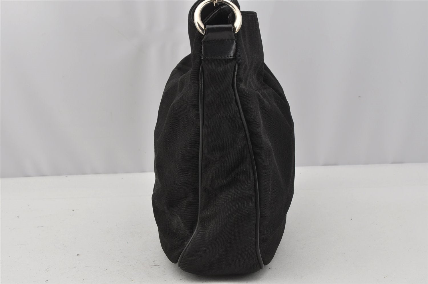 Authentic GUCCI Bamboo Shoulder Hand Bag Purse Nylon Leather 0011638 Black 0359J