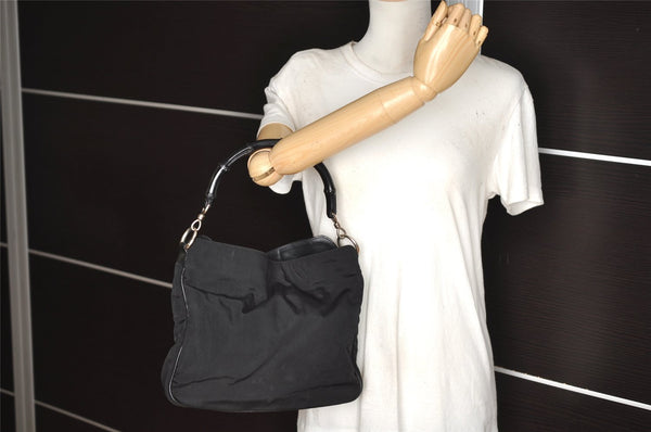 Authentic GUCCI Bamboo Shoulder Hand Bag Purse Nylon Leather 0011638 Black 0359J